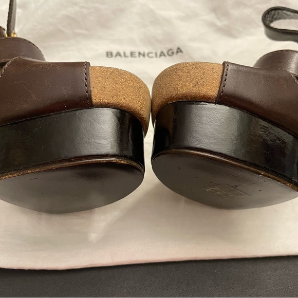 Balenciaga Dk Brown Leather/Cork Suede Stiletto Platform Heel 36 (US 5.5) - Picture 5 of 16